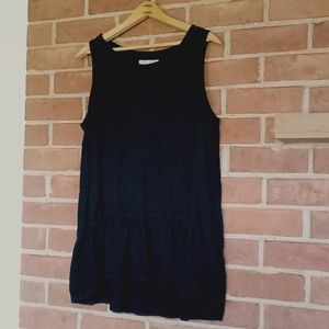 Magic Linen Ruffle Tunic Tank in Black